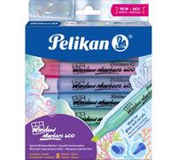 Pelikan Rotulador de ventana 600, marcador borrable efecto tiza para vidrio y superficies no porosas, punta de cincel 2-5 mm, tinta no tóxica a base de agua, paquete de 8 colores surtidos