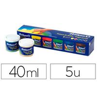 Pelikan Set de 6 témperas escolares – 40 ml, lavables, resistentes a la luz, con pincel
