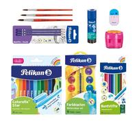 Pelikan, set escolar, con acuarelas, pinceles, lápices, rotuladores y lápices de colores.