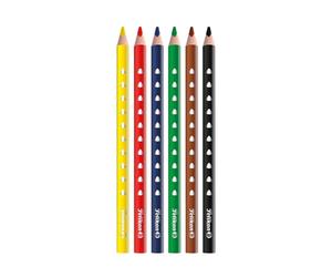 Pelikan Silverino - Juego de 6 lápices de colores triangulares y gruesos, 6 colores, lápices de colores con agarre y mango triangular