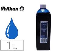 Pelikan, Tinta Acuosa para Estampado, Secado Rápido, Alta definición, Dosificador Flexible, Compatible con Cualquier Tampón de Sello, Botella de 1 Litro, Color Azul