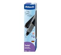 Pelikan Twist Black, Bolígrafo Esferográfico Ergonómico, para Diestros y Zurdos, para la Escuela y la Oficina, Punta M Indeformable, 2 Cartuchos KM Azules Incluidos, Recargable