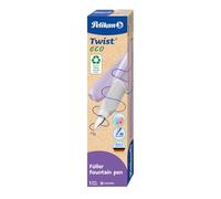Pelikan Twist Eco Lavander, Estilográfica Ergonómica para Diestros y Zurdos, Plumín M De Acero Inoxidable, Cartucho Azul Incluido, Recargable, Fabricada con Plástico Reciclado, Embalaje Sostenible