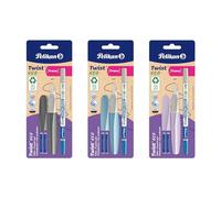 Pelikan Twist Eco - Pluma estilográfica (incluye 2 cartuchos de tinta y borrador de tinta Super-Pirat, colores surtidos (no es posible elegir el color)