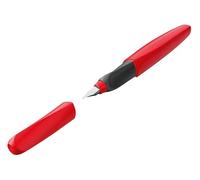 Pelikan Twist Fiery Red, Pluma Estilográfica Ergonómica, para Diestros y Zurdos, para la Escuela y la Oficina, Plumín M de Acero Inoxidable, Cartucho Azul Largo Incluido, Recargable