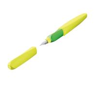 Pelikan Twist Neon Yellow, Pluma Estilogr?fica Ergon?mica, para Diestros y Zurdos, para la Escuela y la Oficina, Plum?n M de Acero Inoxidable, Cartucho Azul Largo Incluido, Recargable