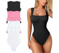 Pelinuar The Tessi - Body moldeador con control de abdomen, cuello cuadrado, sin mangas, adelgazante para mujer, camiseta sin mangas con control de abdomen, sexy y acanalada, di adiós a los vientres