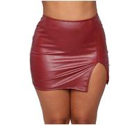 Pelisy Mujer Sexy Cintura Alta Cortas Faldas de Cuero Moda Slim Wrap Zipper Split PU Minifalda