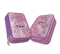 PELLECCHIA 1969 Estuche de 3 compartimentos para niños, para Stitch Girabrilla Fan, con lentejuelas, 44 accesorios escolares primarios para niña, 3 cremalleras, 20 cm