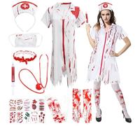 Pellinch Enfermera Disfraz Zombie Mujer, Disfraz de Enfermera de Halloween, Disfrazs Halloween Mujer, Sangriento Disfrazs Halloweens Zombie, Vestido de Enfermerapara Halloweens Disfraces Cosplay