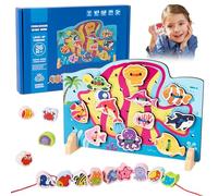 Pellinch Montessori Juego de enhebrado de madera, juguete educativo 2 en 1, juguete sensorial, 25 piezas de madera, promueve los juguetes de motricidad, regalos para Quiet Book a partir de 1-6 años