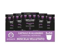 Pellini Vellutato, 250 Cápsulas de Aluminio compatibles con Nespresso, Mezcla de café Arábica y Robusta, con notas de frutos secos y regaliz, 5 paquetes de 50 cápsulas