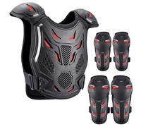 PELLOR Armadura Motociclista Mejorada para Niños, 5 Piezas Protección de Pecho para Motocross con Rodilla/Codos/Pecho, Motos Ropa Protectora Niños Ideal para Ciclismo, Esquí, Equitación, Patinaje