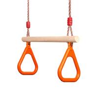PELLOR Columpio Trapecio de Madera Multifunción para Niños con Anillos de Gimnasia de Plástico para Colgar Soporta hasta 160 kg