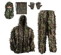 PELLOR Mono de Camuflaje Ghillie 3D, Traje de Camuflaje Jungle Ghillie Traje de Camuflaje Boscoso Ropa con Gorras y Camuflaje Guantes para Caza Camping Oculto