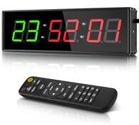 PELLOR Temporizador de Gimnasio Sports Timeter, 1.5" Temporizador Intervalos Fitness LED Programable con Cronómetro,Brillo Ajustable, Reloj de Entrenamiento con Control Remoto para Casa Garaje Externo