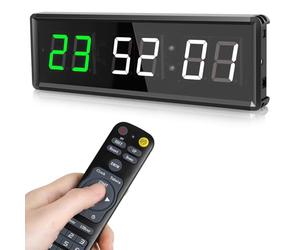 PELLOR Temporizador de Gimnasio Sports Timeter, 1.5" Temporizador Intervalos Fitness LED Programable con Cronómetro,Brillo Ajustable, Reloj de Entrenamiento con Control Remoto para Casa Garaje Externo