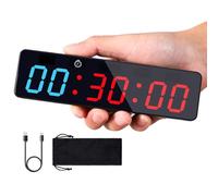 PELLOR Temporizador Multifunción para Gimnasio - Portátil Reloj Cronómetro LED con Potente Imán, 5 Niveles Brillo, Cuenta Regresiva/Progressiva (Azul Rojo)