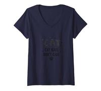 Pelo de Gato, no te Importa - Lema del Amante felino Peludo Camiseta Cuello V, Mujer, Azul Marino, M