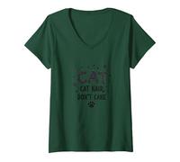 Pelo de Gato, no te Importa - Lema del Amante felino Peludo Camiseta Cuello V, Mujer, Verde Bosque, M