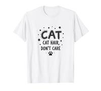 Pelo de Gato, no te Importa - Lema del Amante felino Peludo Camiseta, Hombre, Blanco, M