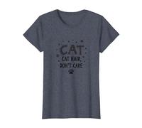 Pelo de Gato, no te Importa - Lema del Amante felino Peludo Camiseta, Mujer, Azul Jaspeado, M