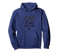 Pelo de Gato, no te Importa - Lema del Amante felino Peludo Sudadera con Capucha, Unisex para Adultos, Azul Marino, M