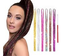 Pelo de Oropel, 6 Colores Extensiones De Cabello, Extensiones Colores, 90CM Extensiones de Pelo Sintético,Mechones de Colores Para Niñas,Kit de Extensión de Pelo,para Regalo Niñas Fiesta de Cumpleaños
