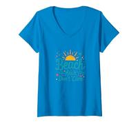 Pelo de Playa No Importa Vacaciones de Verano Diversión Camiseta Cuello V, Mujer, Zafiro, M