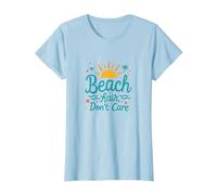 Pelo de Playa No Importa Vacaciones de Verano Diversión Camiseta, Mujer, Azul Bebé, M