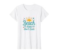 Pelo de Playa No Importa Vacaciones de Verano Diversión Camiseta, Mujer, Blanco, M