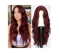 Pelo humano Peluca de moda pelo largo y rizado, fibra sintética, seda alta temperatura, cobertura total(103f-wine red)