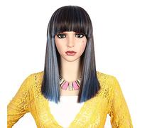 PELO Peluca de fibra resistente al calor recta de seda negra con flequillo de peluca sintética de bob corta sin glúteos con blue refrescos pelucas de cosplay de cosplay for mujeres