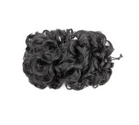 Pelo sintético rizado elástico elástico Scrunchie Wrap pelo desordenado esponjoso moño postizos Ponytail Extension (negro claro)