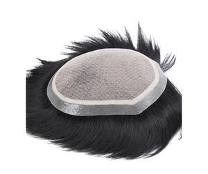 Pelo Toupee para los hombres, Peluca de doble aguja tejida a mano for hombres, reedición de aguja en la parte superior de la cabeza, cabello humano completo, cuero cabelludo biológico, peluca en blanc