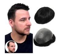 Pelo Toupee para los hombres, Peluquín de piel súper fina for hombre, sistema de cabello de piel ultrafina de 0,06mm, cabello humano, negro, marrón, Rubio y gris,for Everyday, Cosplay & More(10% gray