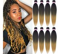 Pelo trenzado preestirado de 24 pulgadas, 8 paquetes de extensiones lacias Yaki color degradado, negro y marrón (#1B/27)