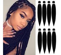 Pelo trenzado preestirado de 26 pulgadas, 8 paquetes de cabello trenzado EZ permanente Yaki hecho con extensiones de cabello trenzado de fibra sin picazón 1#