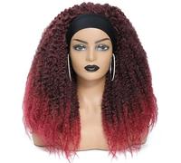 Peloes de Mujer Afro Kinky Marley Twist Peluca Negro Ombre Marrón Peluca Marley Trenzas Diadema Peluca Sintética Trenzado Extensiones de Cabello (Rojo Vino)
