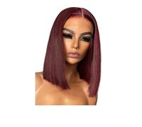 Peloes de Mujer Bob Peluca de pelo humano sin pegamento corto recto 13x4 HD encaje frontal pelucas prearrancadas para mujeres (rojo vino, 8 pulgadas)