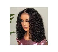 Peloes de Mujer Brasileño corto Bob 13x4 sin pegamento Encaje Frontal Cabello humano Onda profunda Encaje Transparente Frente Rizado Encaje Pelucas para Mujeres Extensiones de Cabello (35,5 cm)