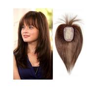 Peloes de Mujer - Complementos para el cabello de mujer con pelo fino, 25,4 cm, pelo humano liso con flequillo, 8 x 12 cm, cuero cabelludo artificial, base de seda, extensiones de pelo Remy con clips