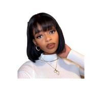 Peloes de Mujer Peluca corta y lisa Bob con flequillo para mujer, peluca sintética para cosplay, uso diario, extensiones de cabello de Halloween (negro natural)