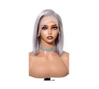 Peloes de Mujer Peluca de encaje de pelo humano de 10 pulgadas para mujeres, pelucas cortas y rectas con encaje frontal, pelucas Bob, peluca Remy para fiestas de cosplay (Silvery)