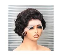 Peloes de Mujer Peluca de pelo humano corto de 20,32 cm de largo, 33 x 10 cm, con base de encaje frontal para mujer, peluca frontal negra transparente, ondulada natural