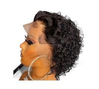 Peloes de Mujer Pelucas de cabello humano corto y rizado de 6 pulgadas, corte Pixie, Bob, pelucas sin pegamento en la parte delantera para mujeres, encaje de 33 x 3 cm, extensiones de cabello de 180%