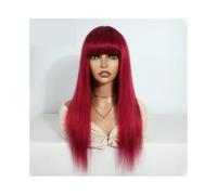 Peloes de Mujer Pelucas de Cabello Humano de 18 Pulgadas con Flequillo Brasileño Rojo Liso y Borgoña, Pelucas de Pelo Humano Marrón para Mujeres sin Encaje Extensiones de Cabello (Castillo)