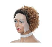 Peloes de Mujer Pelucas de cabello humano rizado corto y rizado de 6 pulgadas, corte Pixie, Bob, pelucas sin pegamento frontal para mujer, encaje de 33 x 3 cm, extensiones de cabello de 180% densidad