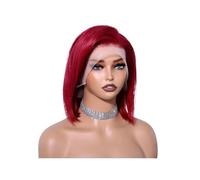 Peloes de Mujer Pelucas de encaje de pelo humano de 10 pulgadas para mujeres, pelucas cortas y rectas con encaje frontal, pelucas Bob, peluca Remy para fiestas de cosplay (rojo)