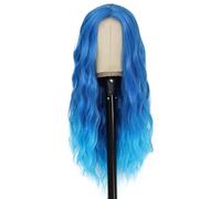 Pelos ondulados azules largos for mujeres,Peluca Ombre de parte media,Pelucas sintéticas rizadas naturales de 26 pulgadas for uso diario Suave y Natural